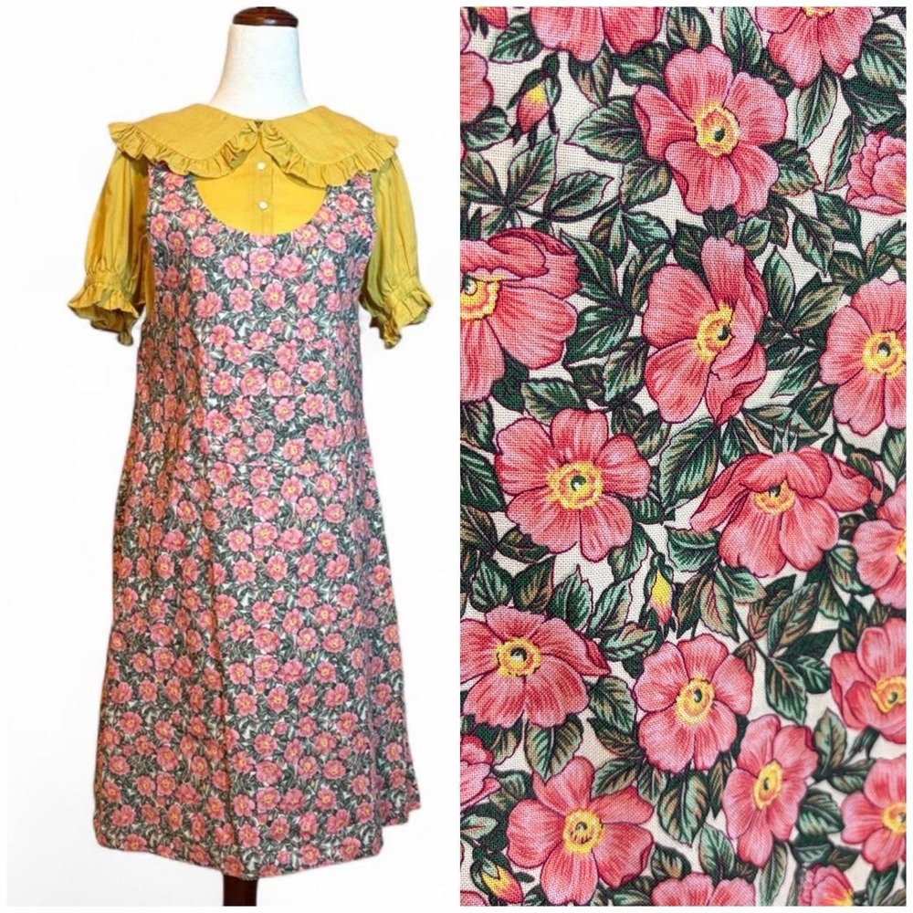 Vintage 90s Rose Print Pinafore Dress